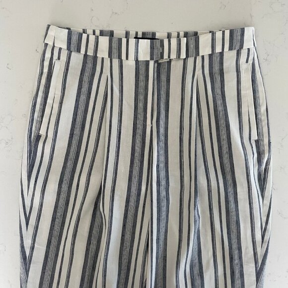 RW&CO. Stylish Comfy Linen + Poly Pleated Front Striped Pants Blue Cream Sz S - Picture 5 of 12